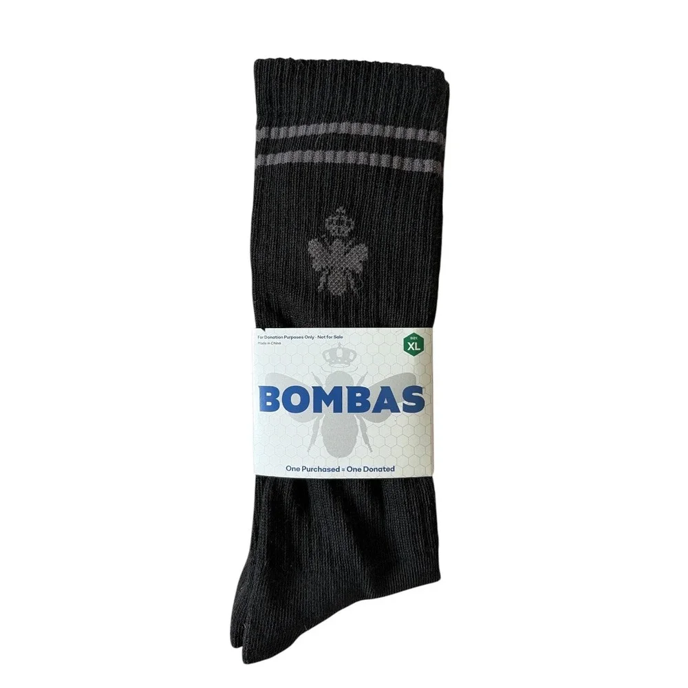 Bombas Mens Calf Socks Black Grey Stripe Honeycomb Arch Support Size XL NEW